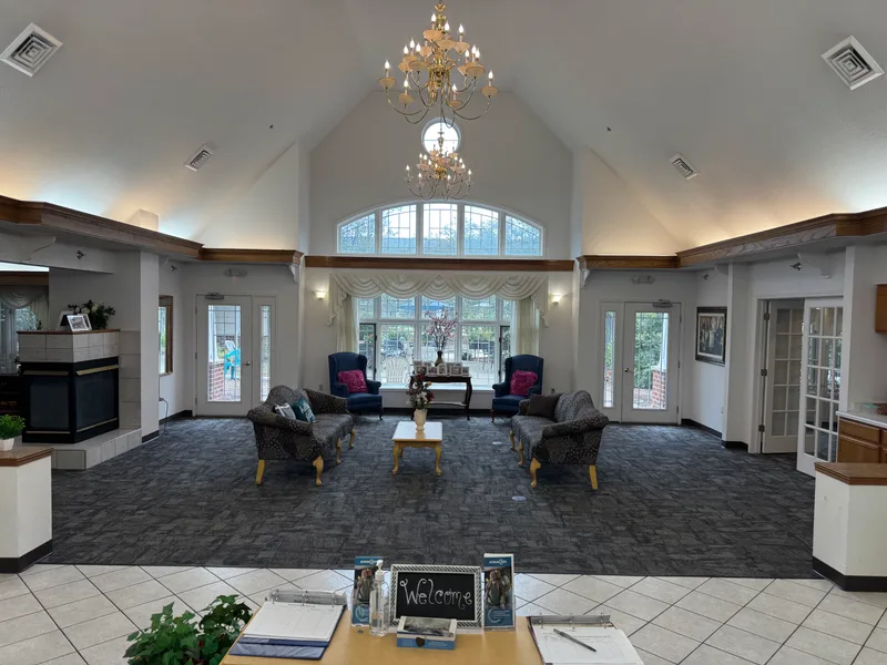 Welcome lobby at Adava Care Pewaukee senior living community in Pewaukee, WI