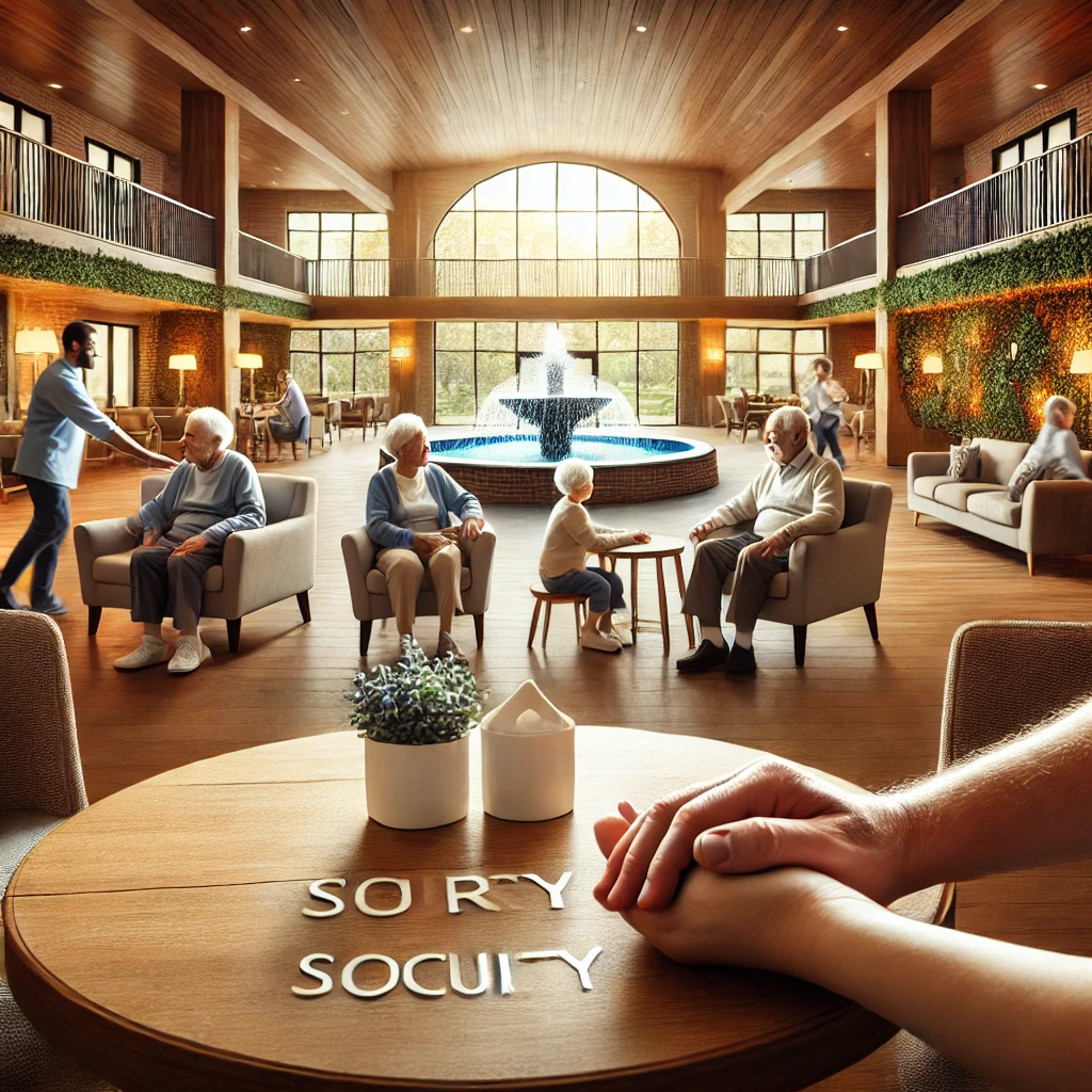 An inviting assisted living facility where seniors enjoy activities, socialize in a cozy common area, and receive support from caring staff in a safe environment.